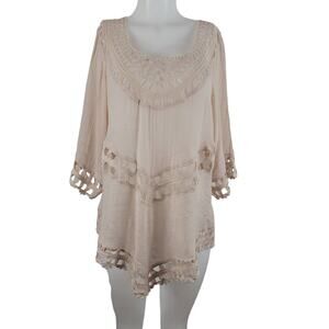 City Chic Beige Crochet Women's Summer Blouse S/16 NWT
